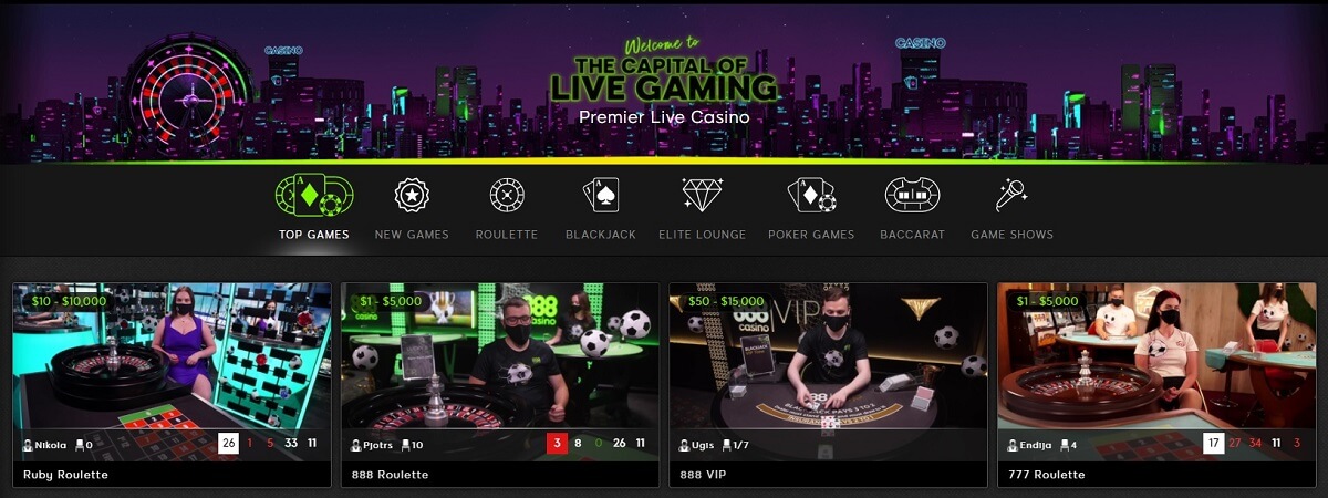 888 Live Casino Section