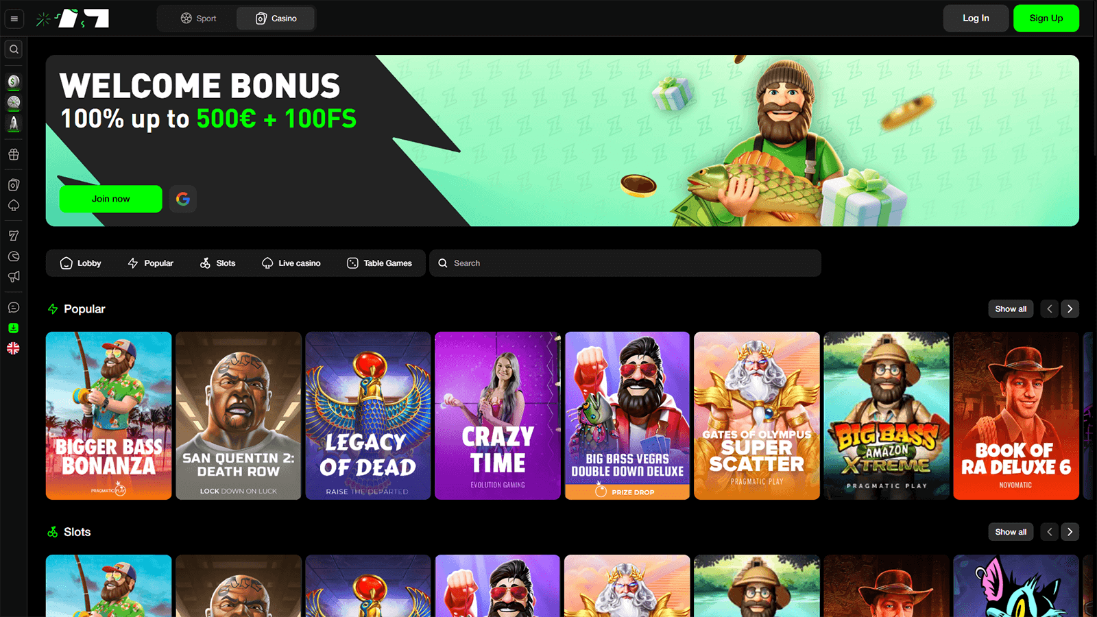 Blitz Bet Casino Homepage in Ireland