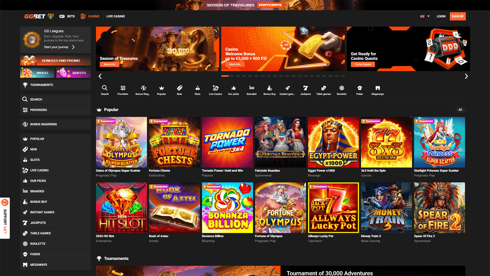 GGBet Casino Homepage in Ireland