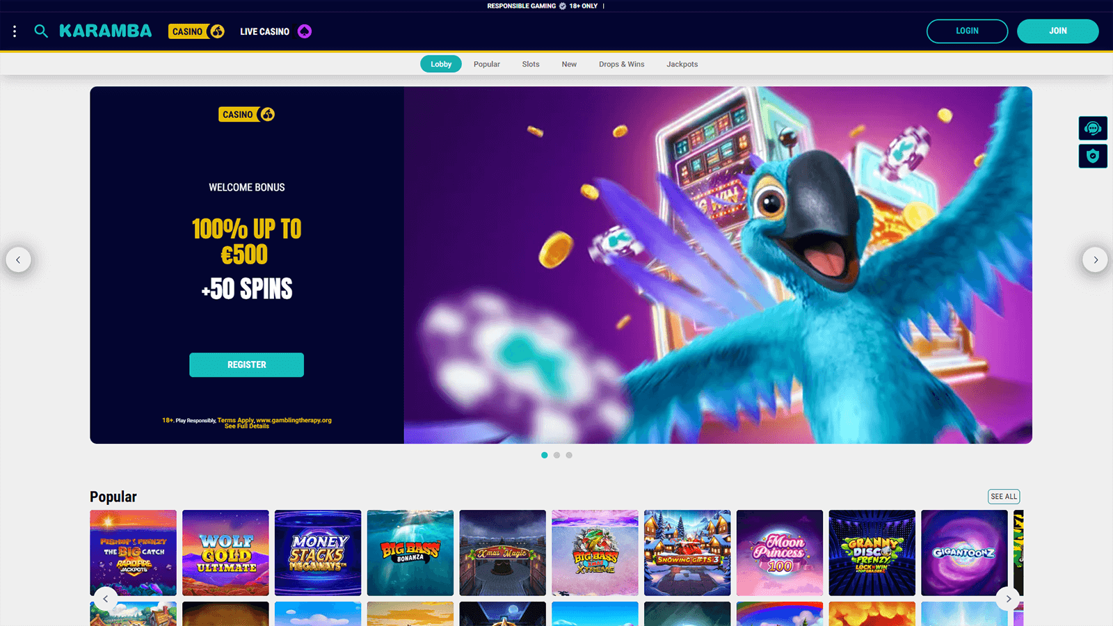 Karamba Casino Homepage