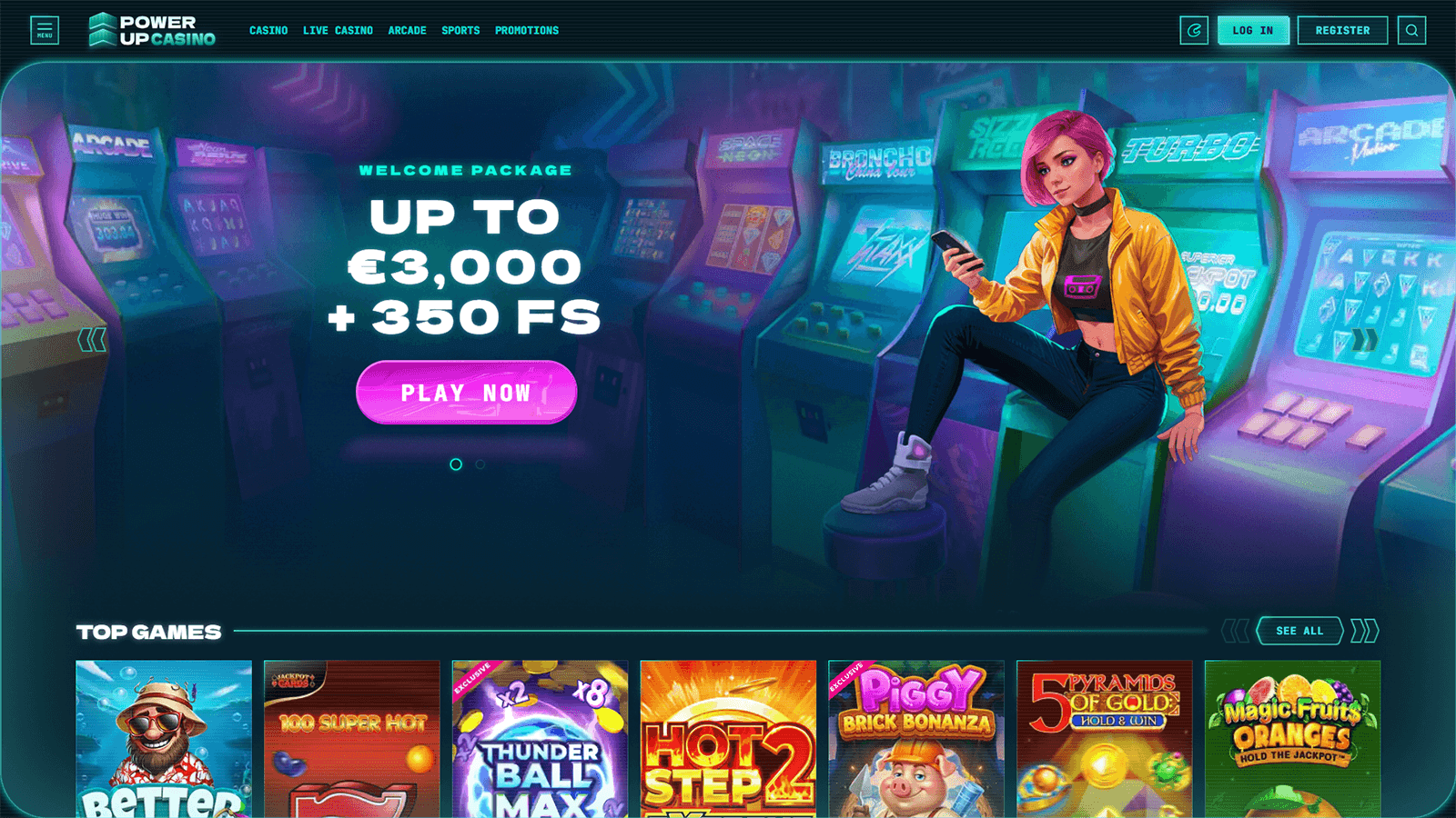 PowerUp Casino Homepage in Ireland
