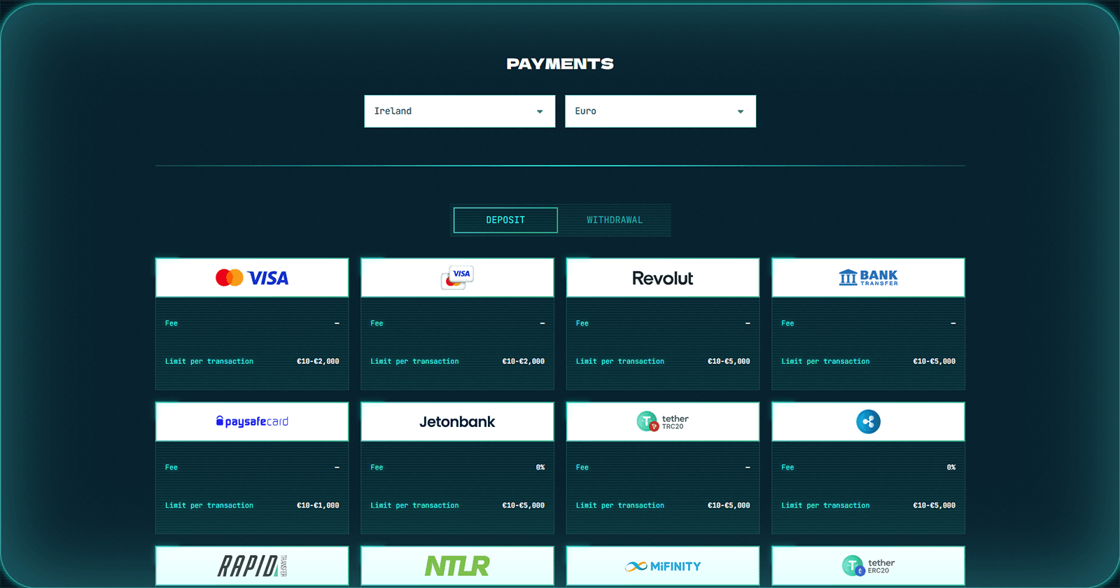 PowerUp Casino Payment Methods in Ireland