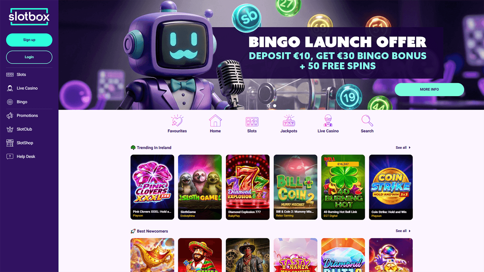SlotBox Casino Homepage in Ireland