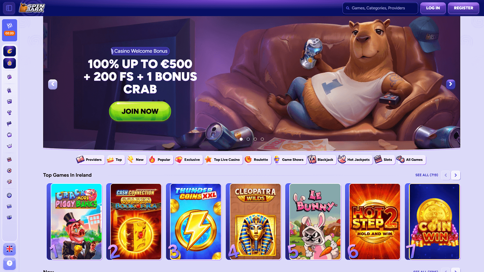SpinBara Casino Homepage in Ireland