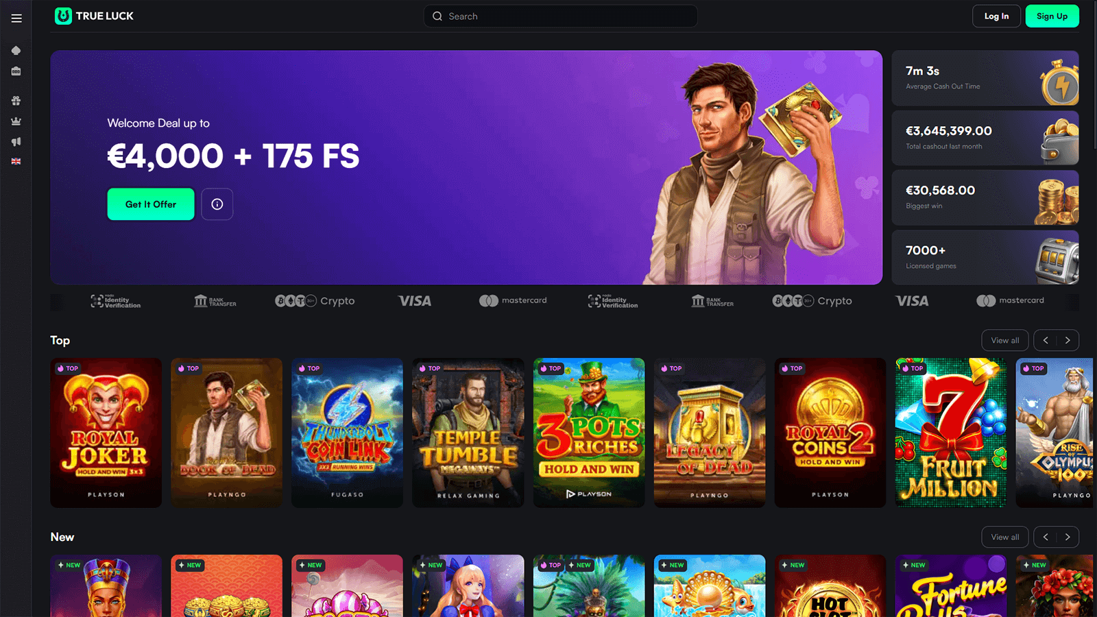 TrueLuck Casino Homepage IE