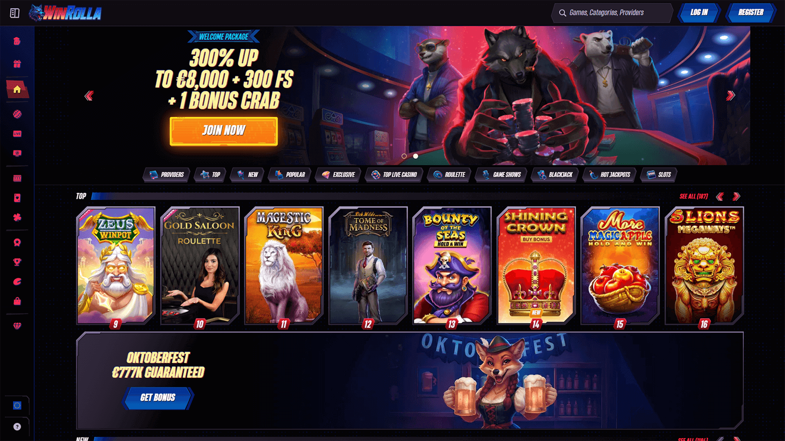 WinRolla Casino Homepage in Ireland