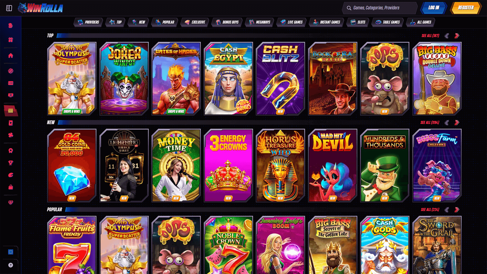 WinRolla Casino TOP Games