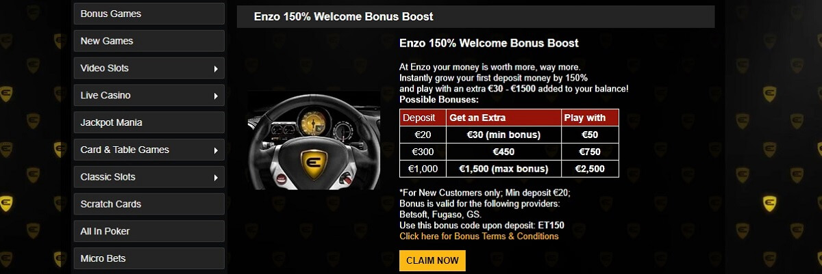 enzo casino welcome bonus