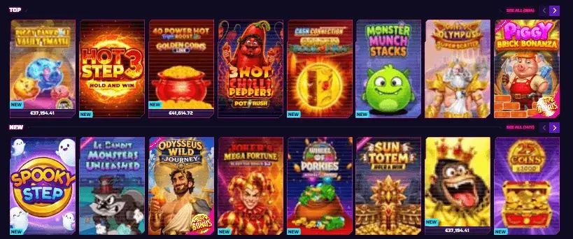 online casino slots lobby grid